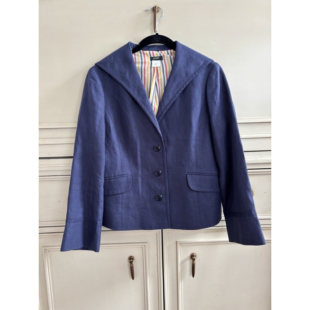 J. Crew Navy Linen Button Up Blazer Women's Size 6‎ Nautical Profession Career